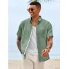 Runcati Mens Linen Button Down Shirts Casual Short Sleeve Shirt Summer Beach Wedding Tops with Pocket(Army Green)