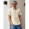 Runcati Mens Linen Button Down Shirts Casual Short Sleeve Shirt Summer Beach Wedding Tops with Pocket(Beige)