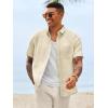 Runcati Mens Linen Button Down Shirts Casual Short Sleeve Shirt Summer Beach Wedding Tops with Pocket(Beige)