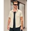 Runcati Mens Linen Button Down Shirts Casual Short Sleeve Shirt Summer Beach Wedding Tops with Pocket(Beige)