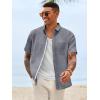 Runcati Mens Linen Button Down Shirts Casual Short Sleeve Shirt Summer Beach Wedding Tops with Pocket(Grey)