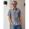 Runcati Mens Linen Button Down Shirts Casual Short Sleeve Shirt Summer Beach Wedding Tops with Pocket(Grey)