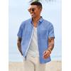 Runcati Mens Linen Button Down Shirts Casual Short Sleeve Shirt Summer Beach Wedding Tops with Pocket(Jean Blue)
