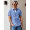 Runcati Mens Linen Button Down Shirts Casual Short Sleeve Shirt Summer Beach Wedding Tops with Pocket(Jean Blue)