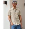 Runcati Mens Linen Button Down Shirts Casual Short Sleeve Shirt Summer Beach Wedding Tops with Pocket(Khaki)