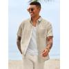 Runcati Mens Linen Button Down Shirts Casual Short Sleeve Shirt Summer Beach Wedding Tops with Pocket(Khaki)