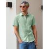 Runcati Mens Linen Button Down Shirts Casual Short Sleeve Shirt Summer Beach Wedding Tops with Pocket(Olive Green)