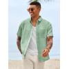 Runcati Mens Linen Button Down Shirts Casual Short Sleeve Shirt Summer Beach Wedding Tops with Pocket(Olive Green)