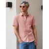 Runcati Mens Linen Button Down Shirts Casual Short Sleeve Shirt Summer Beach Wedding Tops with Pocket(Pink)