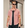 Runcati Mens Linen Button Down Shirts Casual Short Sleeve Shirt Summer Beach Wedding Tops with Pocket(Pink)