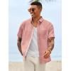 Runcati Mens Linen Button Down Shirts Casual Short Sleeve Shirt Summer Beach Wedding Tops with Pocket(Pink)