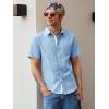 Runcati Mens Linen Button Down Shirts Casual Short Sleeve Shirt Summer Beach Wedding Tops with Pocket(Sky Blue)