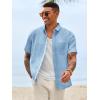 Runcati Mens Linen Button Down Shirts Casual Short Sleeve Shirt Summer Beach Wedding Tops with Pocket(Sky Blue)