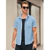 Runcati Mens Linen Button Down Shirts Casual Short Sleeve Shirt Summer Beach Wedding Tops with Pocket(Sky Blue)