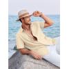 Runcati Mens Linen Cuban Guayabera Shirts Button Down Short Sleeve Shirt Cotton Hippie Summer Beach Vacation Shirts(Khaki)