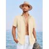 Runcati Mens Linen Cuban Guayabera Shirts Button Down Short Sleeve Shirt Cotton Hippie Summer Beach Vacation Shirts(Khaki)
