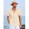 Runcati Mens Linen Cuban Guayabera Shirts Button Down Short Sleeve Shirt Cotton Hippie Summer Beach Vacation Shirts(Khaki)