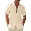 Runcati Mens Linen Cuban Guayabera Shirts Button Down Short Sleeve Shirt Cotton Hippie Summer Beach Vacation Shirts(Khaki)