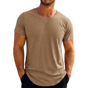 Runcati Mens Short Sleeve T-Shirts Crew Neck Casual Shirt Summer Classic Basic Lightweight Fashion Tees(Brown)