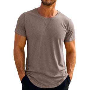 Runcati Mens Short Sleeve T-Shirts Crew Neck Casual Shirt Summer Classic Basic Lightweight Fashion Tees(Coffee)