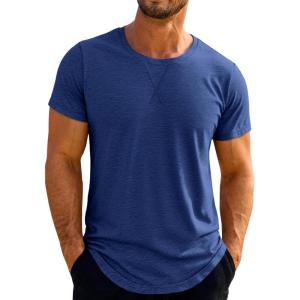 Runcati Mens Short Sleeve T-Shirts Crew Neck Casual Shirt Summer Classic Basic Lightweight Fashion Tees(Dark Blue)