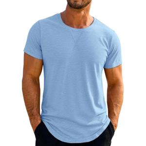 Runcati Mens Short Sleeve T-Shirts Crew Neck Casual Shirt Summer Classic Basic Lightweight Fashion Tees(Sky Blue)