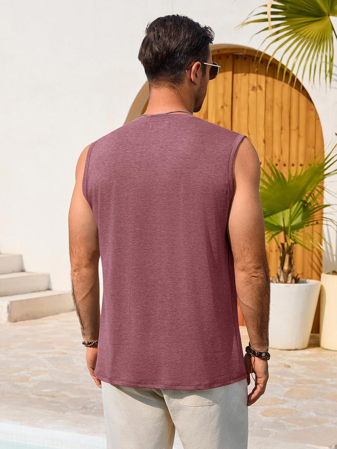 imageRuncati Mens Casual Tank Tops Graphic Printed Workout Muscle Sleeveless Shirt Crewneck Summer Beach Hawaiian Vintage T ShirtsBurgundy