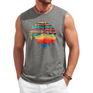 Runcati Mens Casual Tank Tops Graphic Printed Workout Muscle Sleeveless Shirt Crewneck Summer Beach Hawaiian Vintage T Shirts(Grey)
