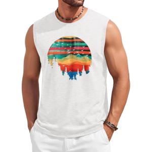 Runcati Mens Casual Tank Tops Graphic Printed Workout Muscle Sleeveless Shirt Crewneck Summer Beach Hawaiian Vintage T Shirts(White)