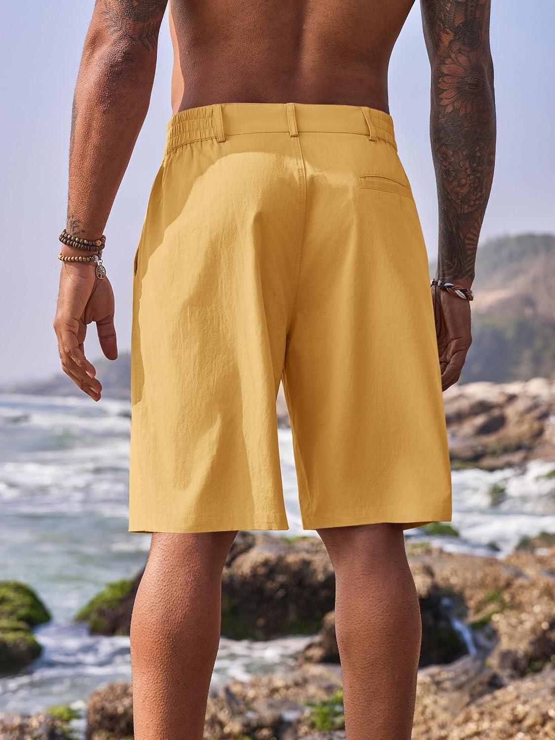 imageRuncati Mens Golf Shorts Flat Front Chino Casual Cotton Dress Work Shorts for MenMustard Yellow
