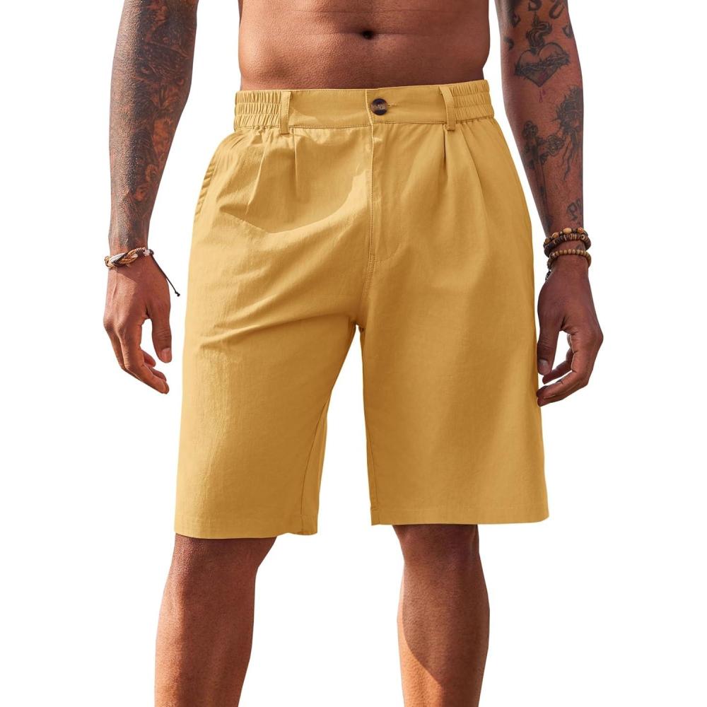 imageRuncati Mens Golf Shorts Flat Front Chino Casual Cotton Dress Work Shorts for MenMustard Yellow