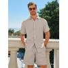 Runcati Mens Short Sleeve 2 Piece Sets Button Down Casual Summer Beach Vacation Linen Shirt and Shorts Outfit(Apricot)