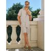 Runcati Mens Short Sleeve 2 Piece Sets Button Down Casual Summer Beach Vacation Linen Shirt and Shorts Outfit(Apricot)