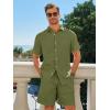 Runcati Mens Short Sleeve 2 Piece Sets Button Down Casual Summer Beach Vacation Linen Shirt and Shorts Outfit(Army Green)
