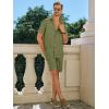 Runcati Mens Short Sleeve 2 Piece Sets Button Down Casual Summer Beach Vacation Linen Shirt and Shorts Outfit(Army Green)