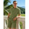 Runcati Mens Short Sleeve 2 Piece Sets Button Down Casual Summer Beach Vacation Linen Shirt and Shorts Outfit(Army Green)