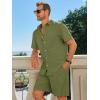 Runcati Mens Short Sleeve 2 Piece Sets Button Down Casual Summer Beach Vacation Linen Shirt and Shorts Outfit(Army Green)