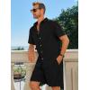 Runcati Mens Short Sleeve 2 Piece Sets Button Down Casual Summer Beach Vacation Linen Shirt and Shorts Outfit(Black)