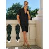 Runcati Mens Short Sleeve 2 Piece Sets Button Down Casual Summer Beach Vacation Linen Shirt and Shorts Outfit(Black)