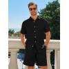 Runcati Mens Short Sleeve 2 Piece Sets Button Down Casual Summer Beach Vacation Linen Shirt and Shorts Outfit(Black)