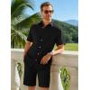 Runcati Mens Short Sleeve 2 Piece Sets Button Down Casual Summer Beach Vacation Linen Shirt and Shorts Outfit(Black)