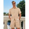 Runcati Mens Short Sleeve 2 Piece Sets Button Down Casual Summer Beach Vacation Linen Shirt and Shorts Outfit(Light Khaki)