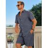 Runcati Mens Short Sleeve 2 Piece Sets Button Down Casual Summer Beach Vacation Linen Shirt and Shorts Outfit(Navy)