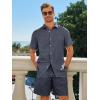 Runcati Mens Short Sleeve 2 Piece Sets Button Down Casual Summer Beach Vacation Linen Shirt and Shorts Outfit(Navy)