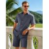 Runcati Mens Short Sleeve 2 Piece Sets Button Down Casual Summer Beach Vacation Linen Shirt and Shorts Outfit(Navy)