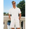 Runcati Mens Short Sleeve 2 Piece Sets Button Down Casual Summer Beach Vacation Linen Shirt and Shorts Outfit(White)