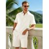 Runcati Mens Short Sleeve 2 Piece Sets Button Down Casual Summer Beach Vacation Linen Shirt and Shorts Outfit(White)