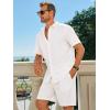 Runcati Mens Short Sleeve 2 Piece Sets Button Down Casual Summer Beach Vacation Linen Shirt and Shorts Outfit(White)