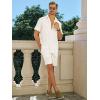 Runcati Mens Short Sleeve 2 Piece Sets Button Down Casual Summer Beach Vacation Linen Shirt and Shorts Outfit(White)