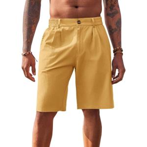 Runcati Mens Golf Shorts Flat Front Chino Casual Cotton Dress Work Shorts for Men(Mustard Yellow)